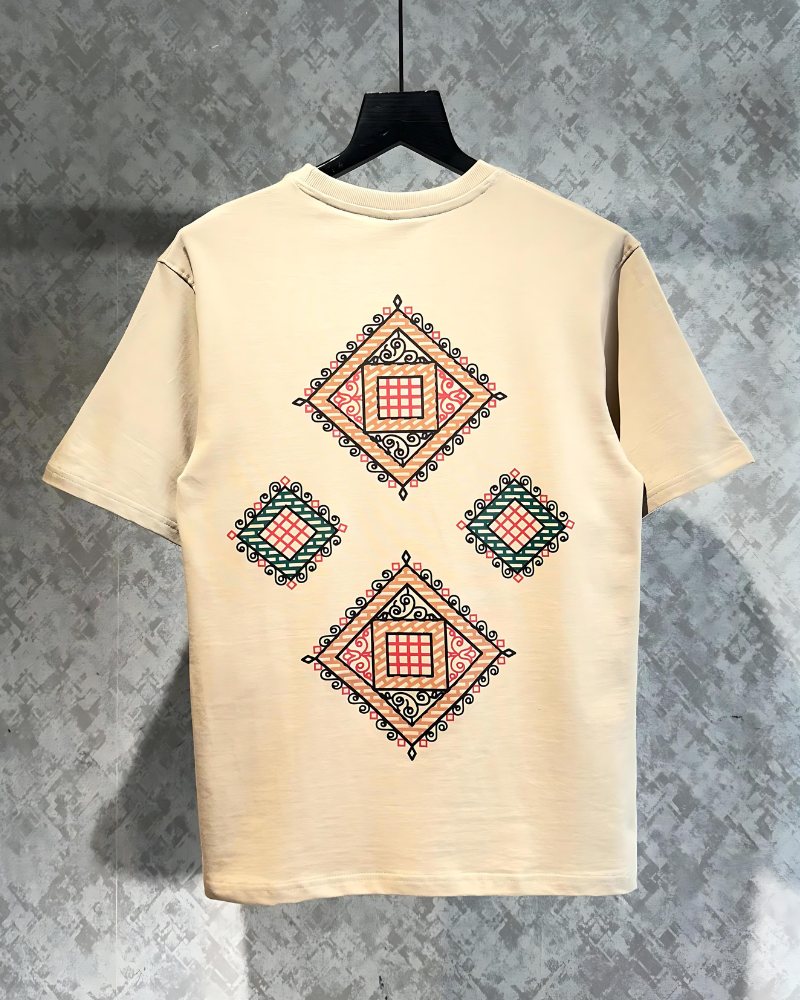 Square Printed  Light Brown Oversized T -shirt