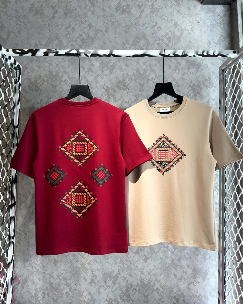 Square Printed  Light Brown Oversized T -shirt