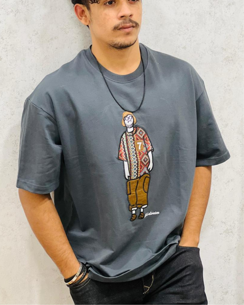 Embroidery Designed Grey Oversized T-shirt