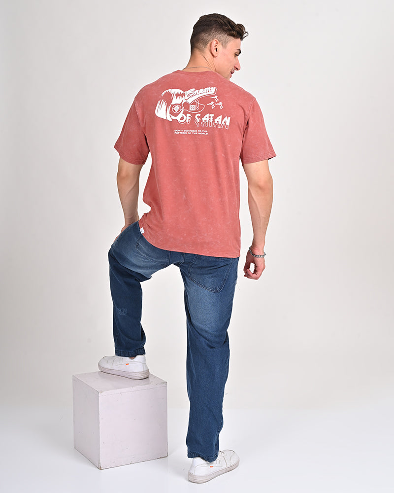 Enemy of Satan Printed Rose Gold T-shirt