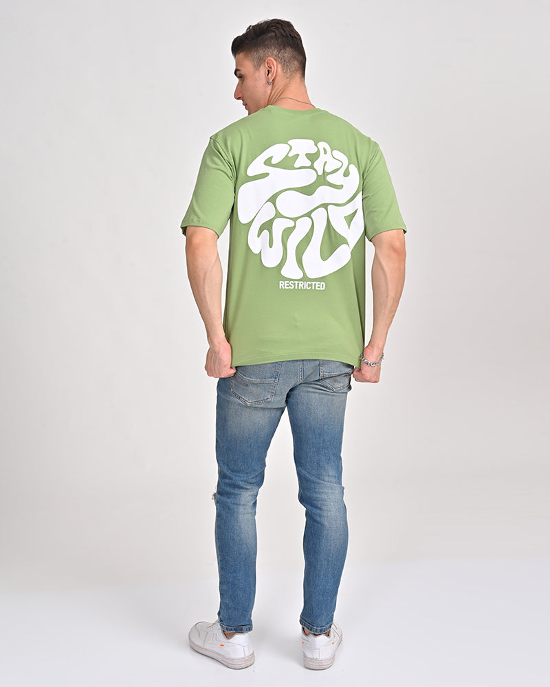 Stay Wild printed Pista Green Oversized T-shirt