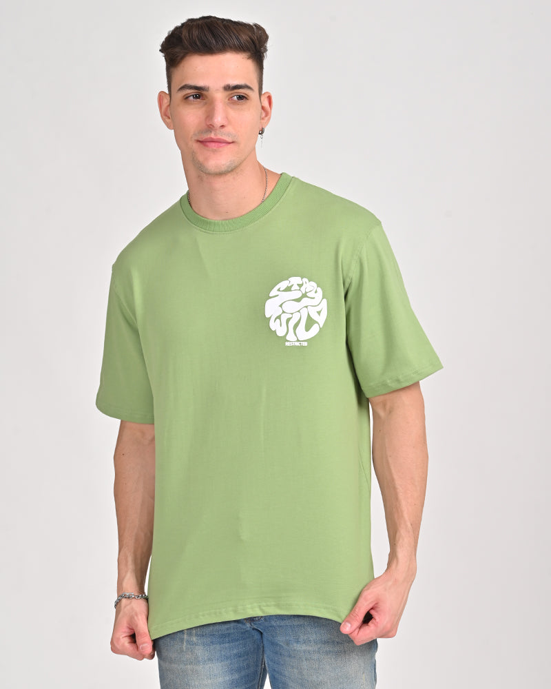 Stay Wild printed Pista Green Oversized T-shirt