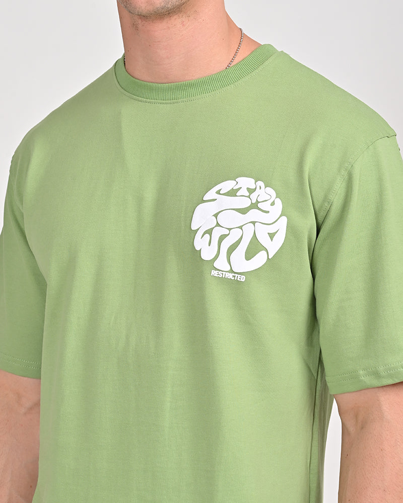 Stay Wild printed Pista Green Oversized T-shirt