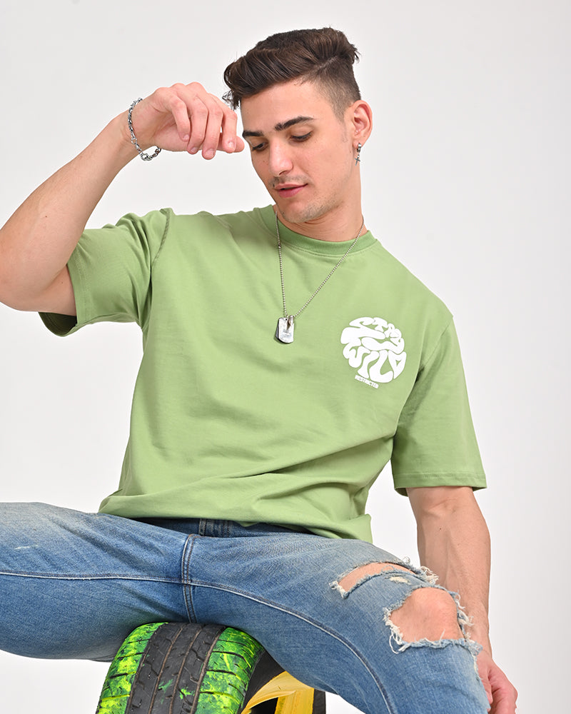 Stay Wild printed Pista Green Oversized T-shirt