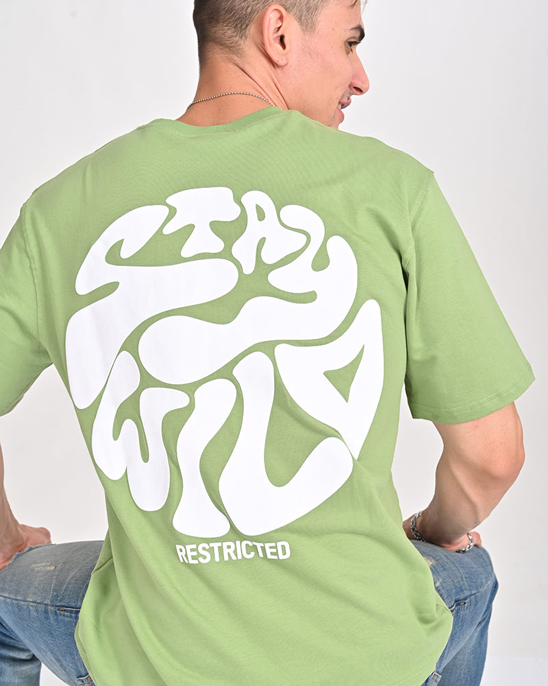 Stay Wild printed Pista Green Oversized T-shirt